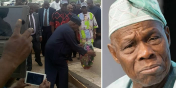 Former President Olusegun Obasanjo at graveyard of 73 victims of Benue Killings