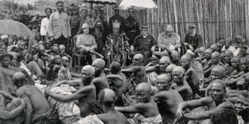 Photograph of the ceremony which formally incorporated the Ewi of Ado’s kingdom in the British Lagos Protectorate, from: The Queen’s Empire: a pictorial and descriptive