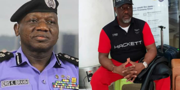 IGP Idris, Dino Melaye at Abuja airport on Monday morning