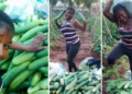 Mgbeke with her farm produce