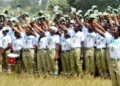 PIC. 13. NYSC 2015 BATCH B CORPS MEMBERS IN 'HAPPY CHEERS' TO GOV. 

MUHAMMED ABUBAKAR OF BAUCHI STATE DURING THEIR SWEARING-IN CEREMONY AT 

THE NYSC ORIENTATION CAMP IN KANGERE VILLAGE, BAUCHI STATE FRIDAY 

(30/10/15).
3945/30/10/2015/DJ/BJO/NAN