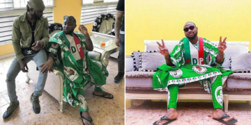 Singer Davido rocking customized PDP Agbada