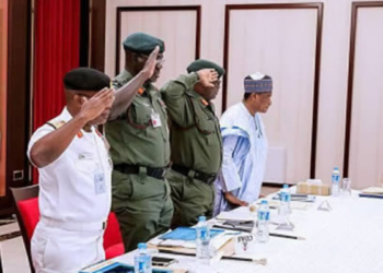 FILED PHOTO: Service Chiefs in meeting with President Muhammadu Buhari