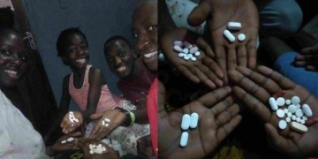 HIV positive family members show off medication they take daily