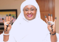 Aisha Buhari displays 4x4 tattoo for another four years of Buhari