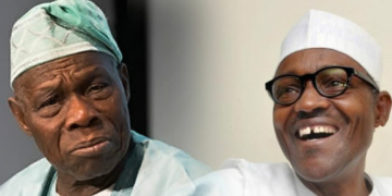 L-R Former President Olusegun Obasanjo, President Muhammadu Buhari