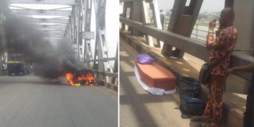 Corpse Rescued As Vehicle Conveying It Catches Fire On Onitsha Head Bridge