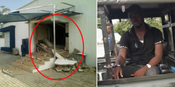 Scene of the Ondo bank robbery and arrested suspect