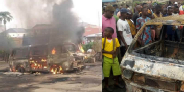 fire guts bus on Lagos bridge