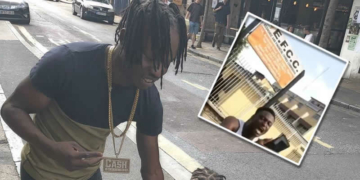 Naira Marley; INSET: Protesters