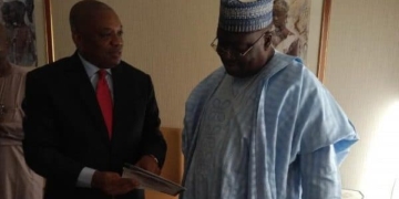 L-R: Former Governor of Abia State and Senator-elect, Dr. Orji Kalu, and Senator Ahmed Lawan after a meeting in Abuja.