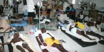 Cholera patients on hospital bed