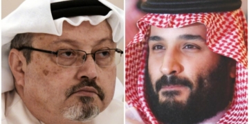 Saudi journalist Jamal Khashoggi, (R) Saudi crown prince Mohammad