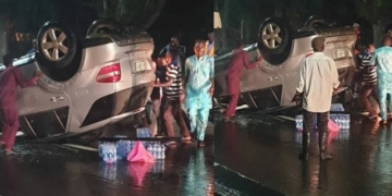 Korede Bello’s Manager Rescues Accident Victims From A Tumbled SUV In Lagos