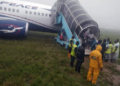 Passengers disembarking from the Air Peace Airliner that overshot runway in PH