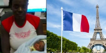 Woman with her baby, France flag