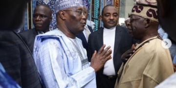 L-R PDP 2019 Presidential aspirant, Atiku Abubakar, APC National leader and former Governor of Lagos state, Asiwaju Bola Hammed Tinubu