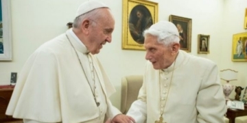 L-R Pope Francis, Retired Pope Benedict XVI