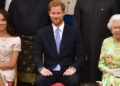 L-R Meghan Markle, Prince Harry and Queen Elizabeth