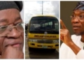 L-R Osun State Governor, Gboyega Oyetola, Depict of Omoluabi Scholar Bus, Minister of Interior, Rauf Aregbesola