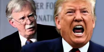 L-R Former National Security Adviser John Bolton, US President Donald Trump