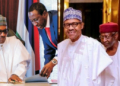 L-R President Buhari and the NSA, President Buhari and his chief of staff, Abba Kyari