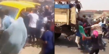 Video: Hungry Nigerians attack bus conveying bread, truck carrying bags of rice