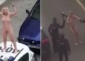 Woman strips naked and jumps on police car after leaving court for breaching lockdown order