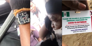 Bribe-seeking police officer damages the car of a COVID-19 responder in Lagos