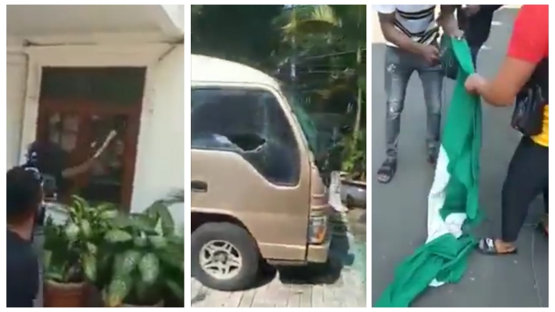 VIDEO: Angry Nigerians vandalize Embassy in Indonesia