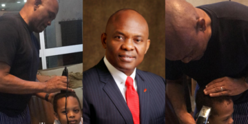 Billionaire, Tony Elumelu turns barber (Video, Photos)