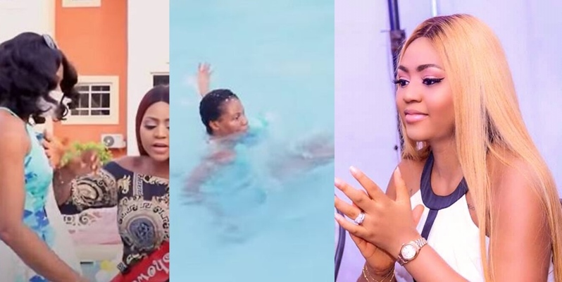 Regina Daniels angrily pushes domestic worker into swimming pool for arguing with her (Video)