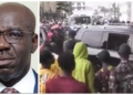 VIDEO: Edo State Governor, Obaseki 'booed' by angry residents at the Palace of Oba Benin