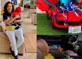 Photos: Toyin Abraham buys her son, Ire a customized car for his first birthday