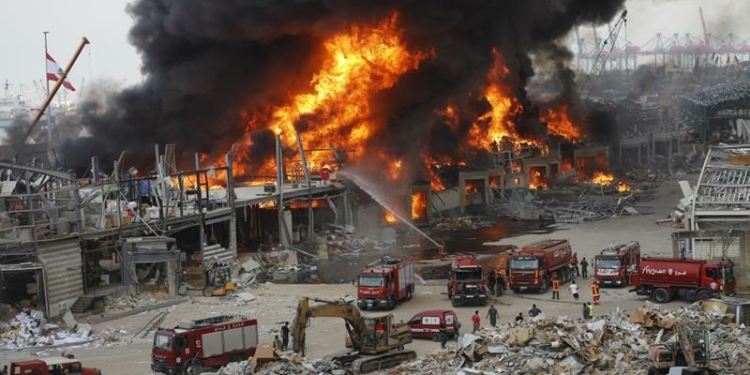 Photos: Massive fire erupts in Beirut port area, one month after explosion