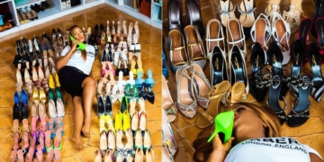 Billionaire blogger, Linda Ikeji gifts self 85 pairs of designer shoes to celebrate 40th birthday (Photos)