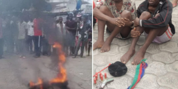 Two teen armed robbers set ablaze, one other at large after a failed robbery in Calabar