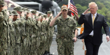 File photo - Trump and veterans during 'Salute to America'