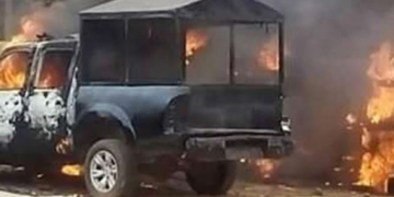 Nigeria police van burnt